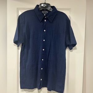 EUC Boohoo Man Navy Cotton Button Down Shirt